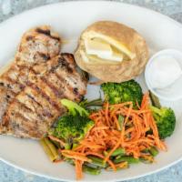 Grilled Pork Chop (8 Oz) · Fresh cut pork loin, seasoned and grilled to perfection.

Consuming raw or under cooked meat...