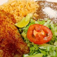 Fish Fillet Combo (8-9 Oz) · Fish fillet (tilapia) baked, served with rice, beans, lime, and fresh corn tortillas.