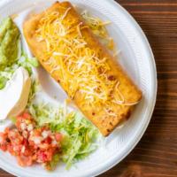 Chimichanga Burrito · Deep-fried and includes guacamole, sour cream, pico, and cheese.