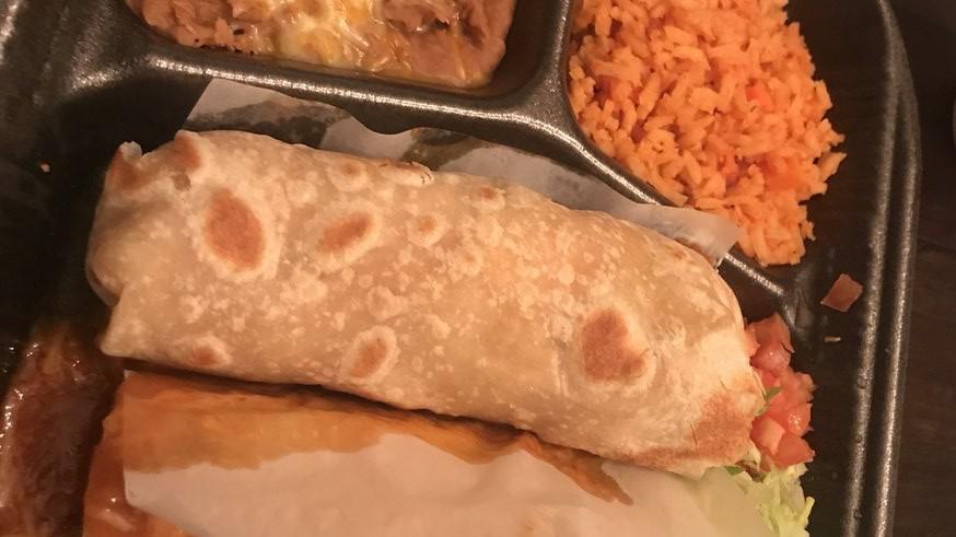 Combo Six · Burritos and enchilada. Include rice, beans, and 16 oz drink.