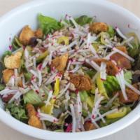 Ranch Salad · Red leaf lettuce, sunflower seeds, radish, pepperoncini, croutons, and ranch dressing on the...