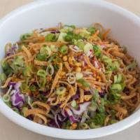 Spicy Cabbage Salad · Cabbage, spicy peanuts, fried wontons, carrots, English cucumber, scallions, radish, and hot...