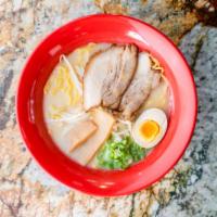 Tonkotsu Ramen · Pork belly or chicken breast, egg, mushroom, bean sprouts, and green onion in tonkatsu broth.