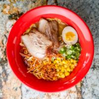 Red Spicy Miso Ramen · Spicy. Pork belly or chicken breast, egg, cabbage, carrot, yellow onion, bean sprouts, corn,...
