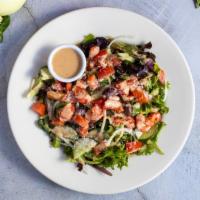 Antipasto Salad · Mixed greens, pepperoni, ham, cucumbers, black olive, red onion, tomatoes, mozzarella cheese.