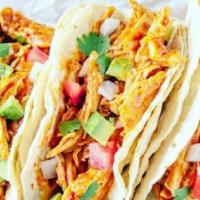 Chicken Street Tacos (3) · Marinated chicken tacos (3) served with  pico de gallo, shredded cheese. 
chips and salsa in...