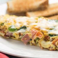 Build Your Own Omelette · Three eggs stuffed with your choice of one meat, veggies and choice of cheese with toast.