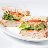 Mediterranean Club Sandwich · Oven gold turkey, bacon, avocado, lettuce, tomato and chipotle mayo served on toasted multig...