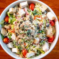 Large Bella Chopped Salad · Romaine, herb-roasted chicken, salami, roasted red peppers, black olives, four-cheese blend,...