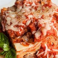 Meat Lasagna · Cascioppo bros. Italian sausage, ricotta cheese, fondi tomato sauce, mozzarella, fresh orega...