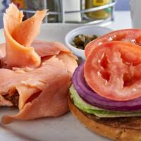 Lox Sandwich · With bagel, cream cheese and onions.