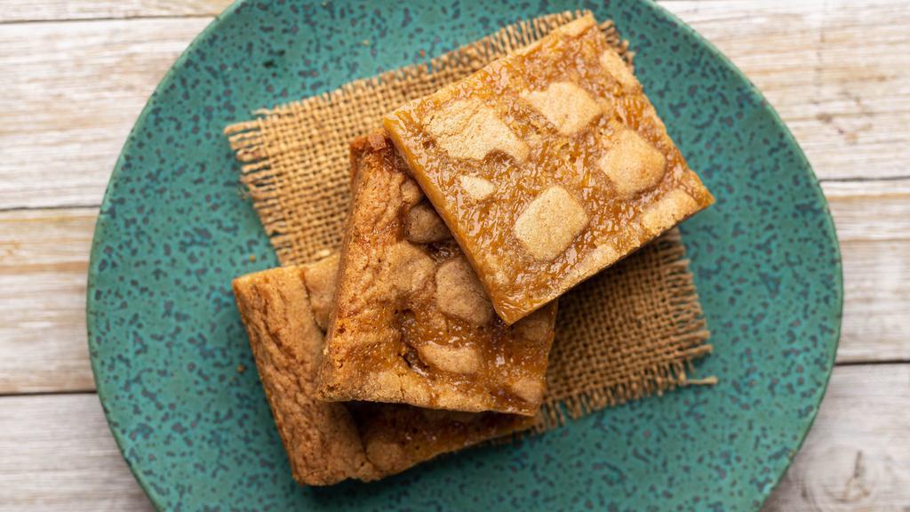 Caramel Blondies (3 Pieces) · One order includes three from-scratch blondies. The brown sugar makes these treats extra chewy and each one is drizzled generously with caramel sauce.