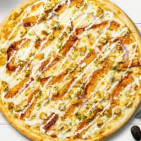 Wanna Arizona Pizza · Hot ranch base, grilled chicken, bacon, onion, green peppers, and garlic baked on a hand-tos...