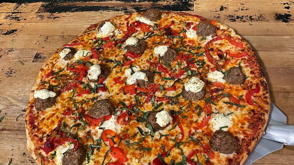 10'' Rock & Roll Pie · Tomatoes sauce, buffalo mozzarella, our stuffed cheese meatballs ,roasted pepper, ricotta cheese, fresh basil, drizzled with extra virgin olive oil.