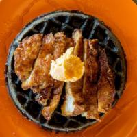 Coal Mine Style Fried Chicken & Waffle · Coal mine waffle topped with a fried chicken breast, served with a spicy maple and a spicy h...