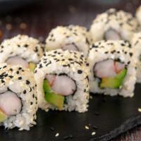 California Roll · Everyone's favorite! Inside out roll filled with fresh cucumber, creamy avocado and loads of...