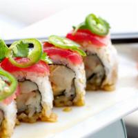 Jalapeño Roll · Spicy, tempura battered jalapeño filled with cream cheese, rolled in sushi rice and nori (se...