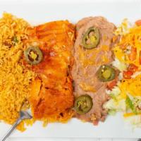 Enchiladas (2) Famous Combinations · Most popular. Served with Spanish rice and your choice of refried, black, or whole beans. Yo...
