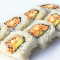 Spicy California Roll · Your basic spicy sushi roll. Spicy crab meat, avocado, and cucumber rolled up in seaweed and...