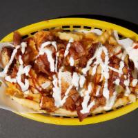 Bbq Chicken Bacon Ranch Fries · 2 diced BBQ chicken tenders, bacon, fries, with ranch drizzled on top