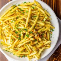 Roasted Garlic Fries · Made with Christopher ranch garlic (Gilroy, CA), extra virgin olive oil.
