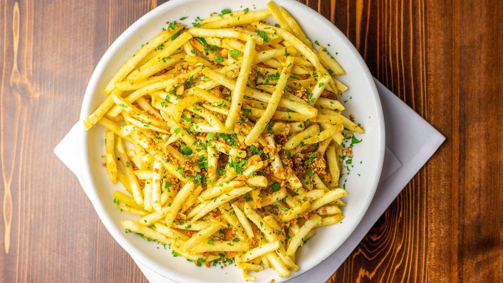 Roasted Garlic Fries · Made with Christopher ranch garlic (Gilroy, CA), extra virgin olive oil.