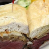 The Big Dipper · House smoked roast beef piled high on a toasted french roll with caramelized onions, mushroo...