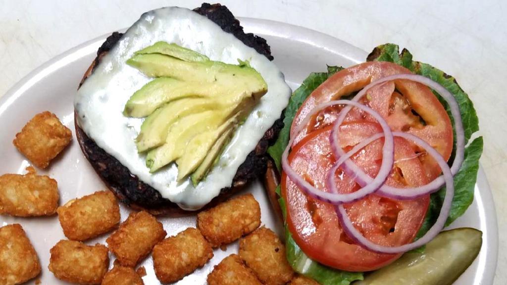 19Th Hole Black Bean Burger · Served with fries or house salad. 
Upgrade for .99 to caesar salad, onion rings, sweet potato waffle fries, tater tots, house chips or for 1.49 carrot + celery sticks!