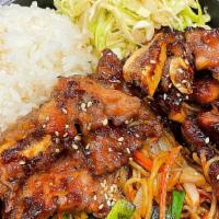 La Galbi Plate · Korean BBQ beef short ribs with noodles.