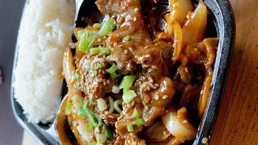 Spicy Beef Bulgolgi · Sliced beef with flavorful marinade of soy sauce, Korean spicy paste, sesame seed, onion and green onions.
