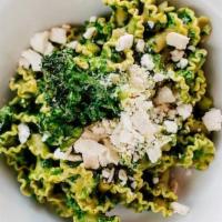 Kale Pesto (Vegetarian) · Kale, walnuts, almonds, extra-virgin olive oil, and Parmigiano Reggiano cheese. Topped with ...