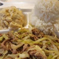 Kalua Pig & Cabbage · Smoked pulled pork sauteed with cabbage.