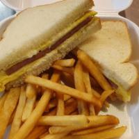 Spam & Egg Sandwich · Served with mac salad or French fries.
