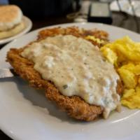 Chicken Fried Steak & Eggs · Angus beef fritter steak, two eggs any style, hash brown or country potatoes, served with ch...