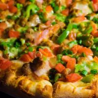 House Special · Canadian bacon, pepperoni, sausages, olives, mushroom, pizza sauce, blend of five cheeses.