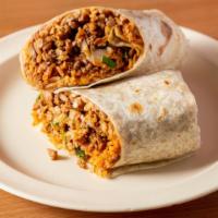 #9 Combo Burrito · Meat, rice, beans, onions, cilantro, salsa.