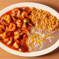 28 Shrimp Plate / Camarones · Shrimp prepared to order, rice, beans (with cheese), tortillas, small side salad (lettuce, t...