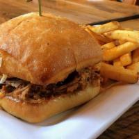 Bbq Pulled Pork (D) · Tender, slow cooked pulled pork/house-made BBQ sauce/coleslaw/house-made chipotle mayo/Ciaba...