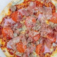Combo King (Medium) · Marinara sauce, pepperoni, house-made sausage, ham, prosciutto, bacon, mozzarella, and parme...