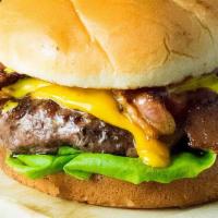Bacon Cheeseburger (Combo) · ¼ lb beef, bacon, american cheese, lettuce, tomato, pickle, onion, mayo, mustard, ketchup. E...