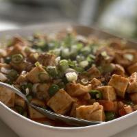 Mapo Tofu (Szechuan Style) · Spicy. Tofu, soy protein, and green onions with special sauce.