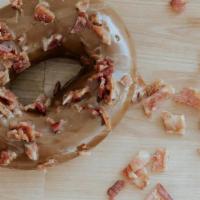 Maple Bacon · Vanilla cake donut, maple glaze, chopped bacon.