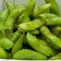 Edamame · Steamed soy beans and lightly salted.