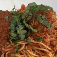 Spaghetti Alla Bolognese · San Marzano tomato, beef, pork, turkey, fresh spaghetti, parmigiano reggiano.