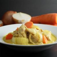 -Yellow Curry · Yellow curry sauce with protien choice, coconut milk, potato, carrot and white . onion. Serv...