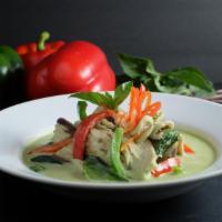 -Green Curry · Green curry sauce with protien choice, coconut milk, eggplant, bell pepper, . and sweet Thai...