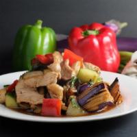 -Pad Eggplant · Stir-fried Eggplant with protein choice, bell peper, zucchini, white onion, Thai sweet . bas...