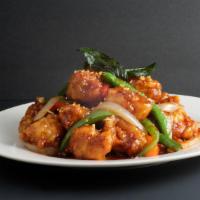 -Crispy Basil Chicken · Stir-fried in homemade chili sauce with crispy chicken, green bean, white onion, . bell pepp...