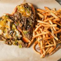 Philly Steak · Thinly sliced beef steak, American and American Swiss cheese, sautéed mushrooms, bell pepper...