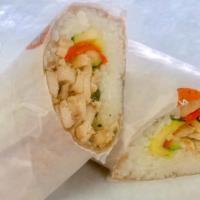 Chicken Breast Wrap · Chicken breast, wok-stirred veggies and white or brown rice wrapped in a whole wheat tortilla